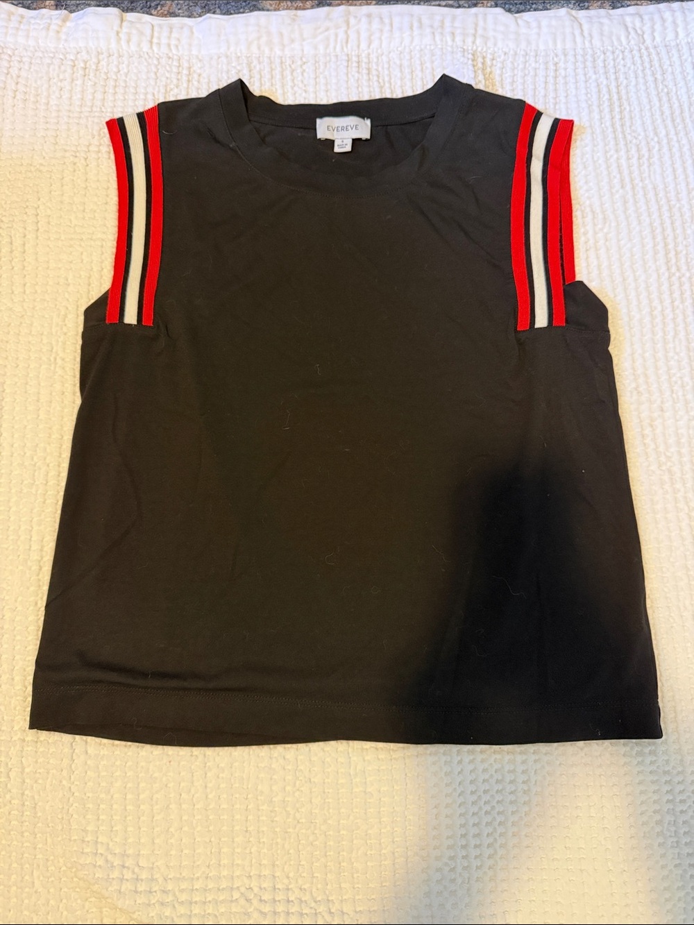 Evereve Black Tank with Red and White Shoulder Stripes